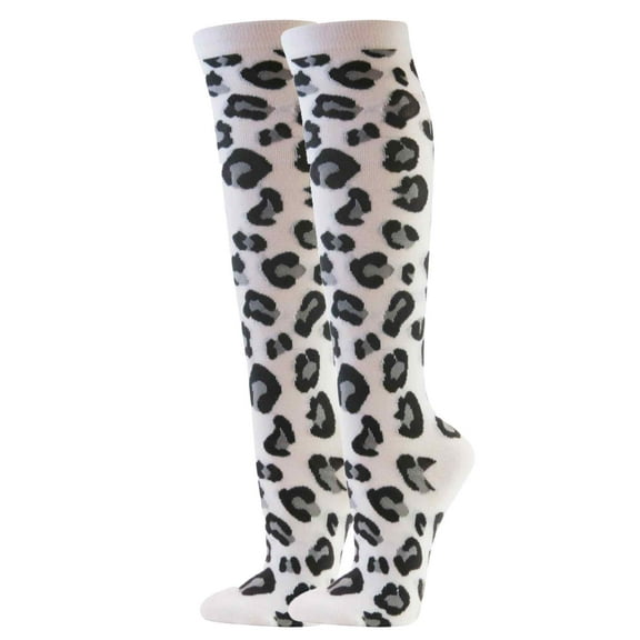 COUVER Women Colorful Animal Print Knee High Fashion Socks, Leopard White, One Size, 1 Pair