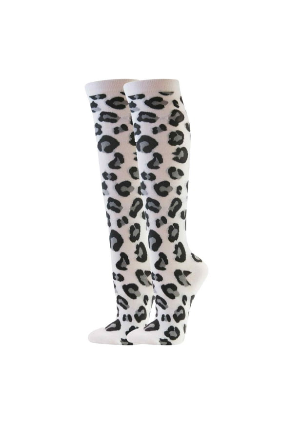 Women Colorful Animal Print Knee High Fashion Socks, Leopard White, One Size, 1 Pair