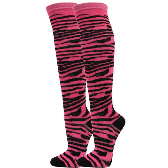 COUVER Women Colorful Animal Print Knee High Fashion Socks, Zebra Hot Pink, One Size, 1 Pair