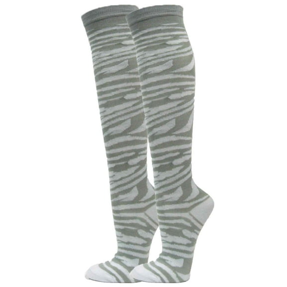 COUVER Women Colorful Animal Print Knee High Fashion Socks, Zebra Light Grey, One Size, 1 Pair