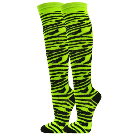 COUVER Women Colorful Animal Print Knee High Fashion Socks, Zebra Neon Green, One Size, 1 Pair