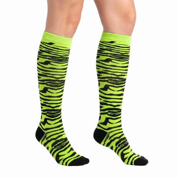 COUVER Women's Animal Print Knee High Fashion Socks Zebra Neon Green One Size 1 Pair (Womens)