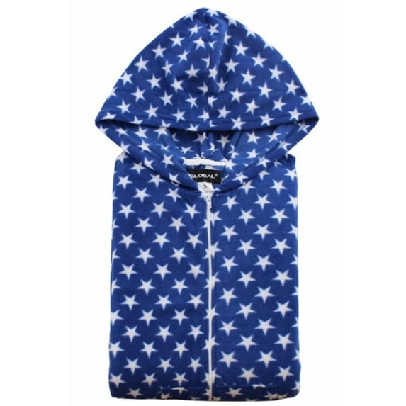 COUVER Women Hooded Hoodie Fleece Pajama Sleepwear Loungewear, White Star / Blue, M, One-Piece