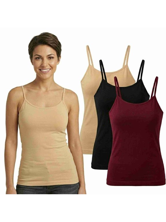 Women's Adjustable Spaghetti Strap Camisole Top Beige Black Burgundy 3-Pack One Size