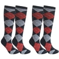 thumbnail image 1 of COUVER Women's Argyle Knee High Socks 2 Pairs Pack Black Charcoal Red Size 9-11 (4 Count), 1 of 7