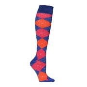 COUVER Women's Colorful Argyle Fashion Knee High Socks - Blue/Hot Pink/Dark Orange, 1 Pair