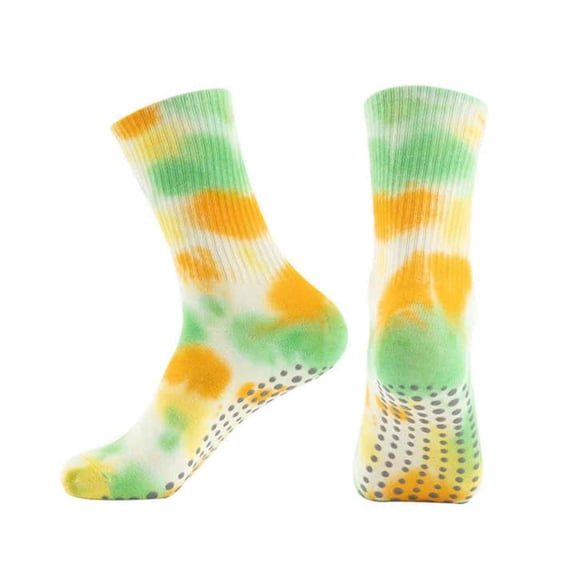 COUVER Women's Comfort Tie Dye Dress Crew Socks, Green Yellow Non-Skid, 9-11, 1 Pair