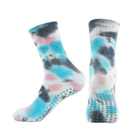 COUVER Women's Comfort Tie Dye Dress Crew Socks, Navy Turquoise Non-Skid, 9-11, 1 Pair