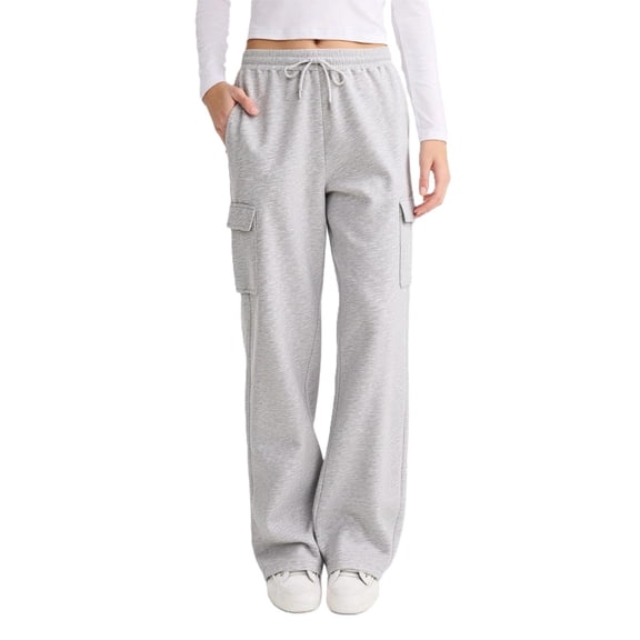COUVER Women’s Cotton Blend Fleece Cargo Jogger Pants with Pockets, Heather Grey, Large, 1 Pair