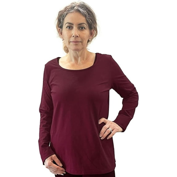 COUVER Women's Cotton Crew Neck Long Sleeve Shirt, 1PC, Maroon, Small