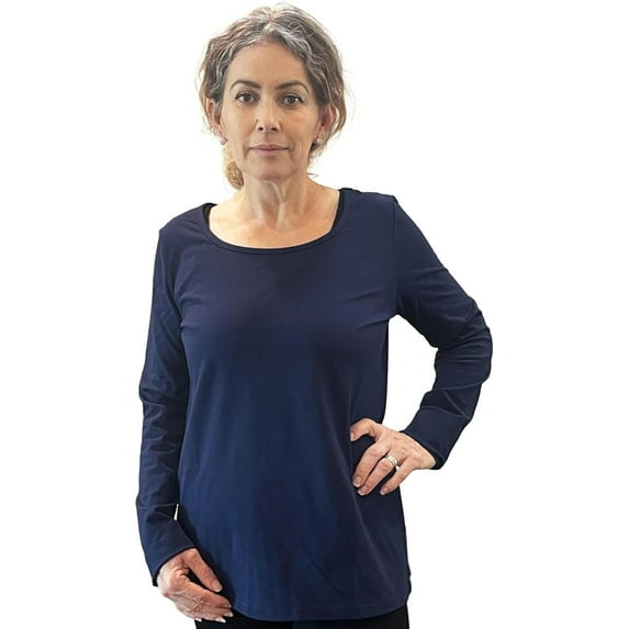 COUVER Women's Cotton Crew Neck Long Sleeve Shirt, 1PC, Navy, Large