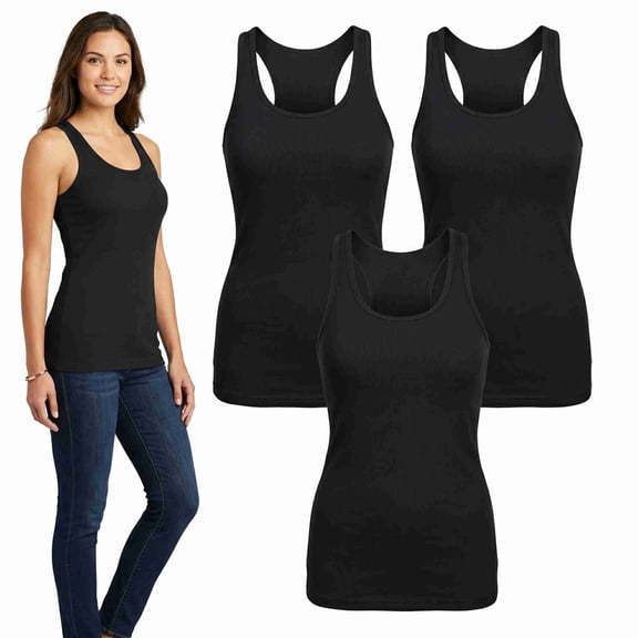 COUVER Women's Cotton Ribbed Knit Racerback Tank Top Black X-Large 3-Pack