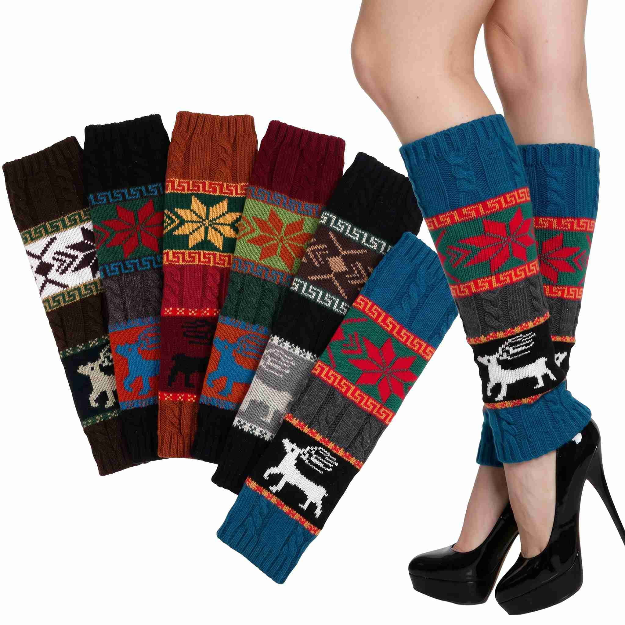 COUVER Women's Leg Warmers Reindeer Snowflake Pattern Colors May Vary ...