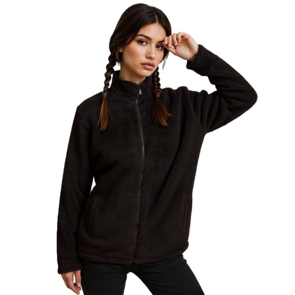 COUVER Women’s Lightweight Soft Warm Plush Winter Jacket, SOLID BLACK, L, 1 Piece