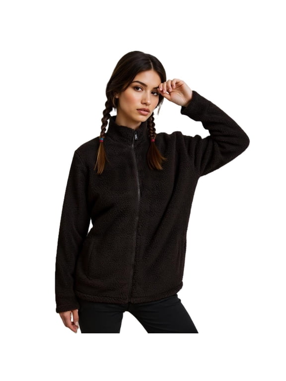 Women’s Lightweight Soft Warm Plush Winter Jacket, SOLID BLACK, L, 1 Piece