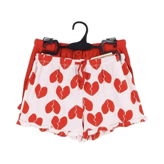 COUVER Women's Nylon Ruffle Hem Pajama Shorts 2pack Bottom, Broken Heart / Red, XL, 2-Pack