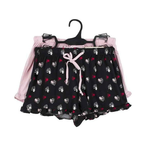 COUVER Women's Nylon Ruffle Hem Pajama Shorts 2pack Bottom, Heart / Pink, M, 2-Pack
