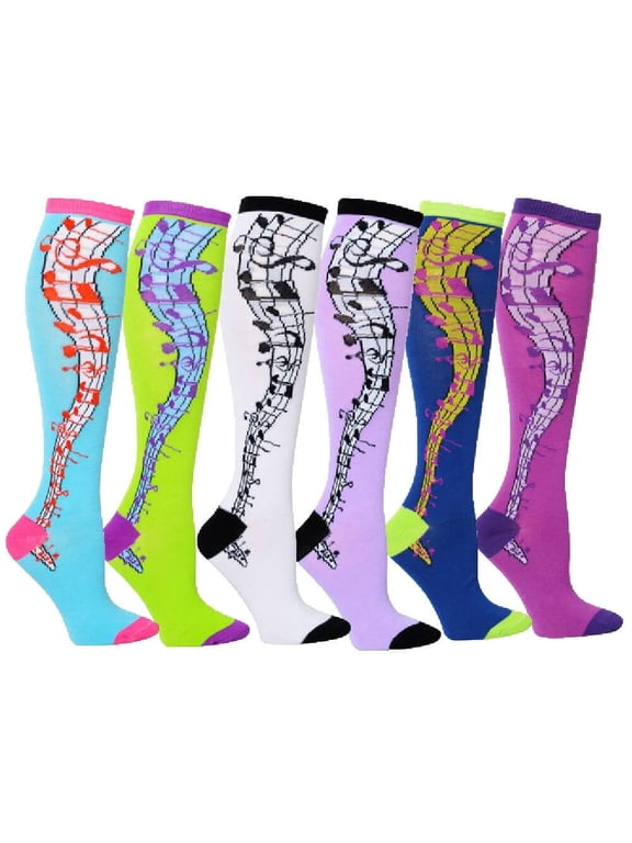 Women's Patterned Knee High Socks 6-Pack Musical Size 9-11