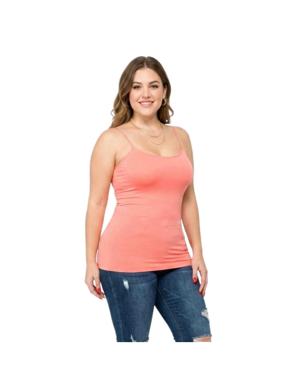 Women's Seamless Long Spaghetti Strap Camisole Top New Hot Coral Plus Size