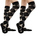thumbnail image 1 of COUVER Women’s Thigh High Over Knee Fashion Argyle Socks, Black Ash Gray, Medium, 2 Pairs, 1 of 10