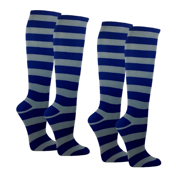 COUVER Womens 1 Inch Stripe Cotton Knee High Socks Blue Light Gray 2 Pairs (Womens)