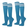 thumbnail image 1 of COUVER Womens 2 Striped Cotton Knee High Tube Socks Sky Blue White 2 Pairs (Womens), 1 of 8