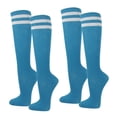 thumbnail image 1 of COUVER Womens 2 Striped Cotton Knee High Tube Socks Sky Blue White 2 Pairs (Womens), 1 of 8