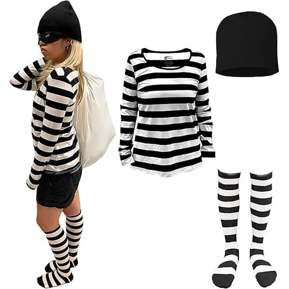 COUVER Womens Costume and Cosplay Set, Black/White, 1 SET, XL