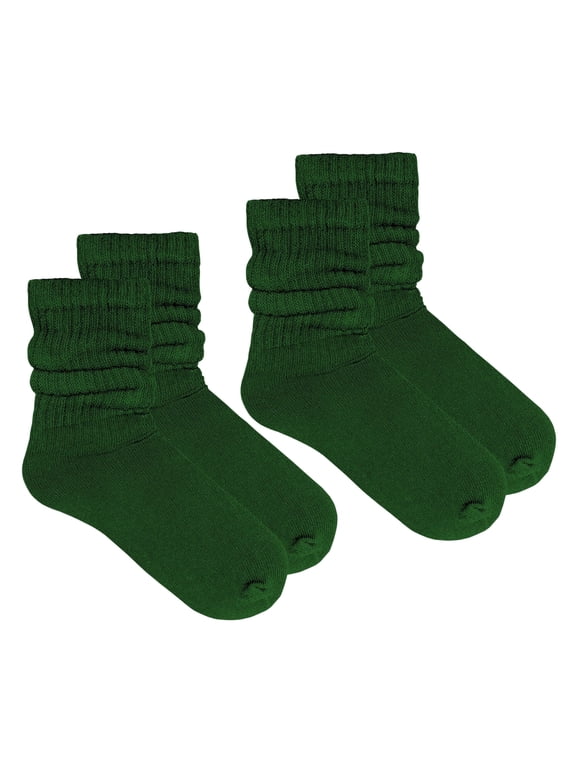 Women's Cotton Stretch Crew Length Slouch Socks Hunter Green 2 Pairs Size 9-11 (Womens)