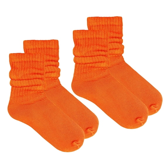 COUVER Women's Cotton Stretch Crew Length Slouch Socks Orange 2 Pairs Size 9-11 (Womens)