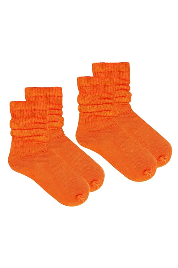 Women's Cotton Stretch Crew Length Slouch Socks Orange 2 Pairs Size 9-11 (Womens)