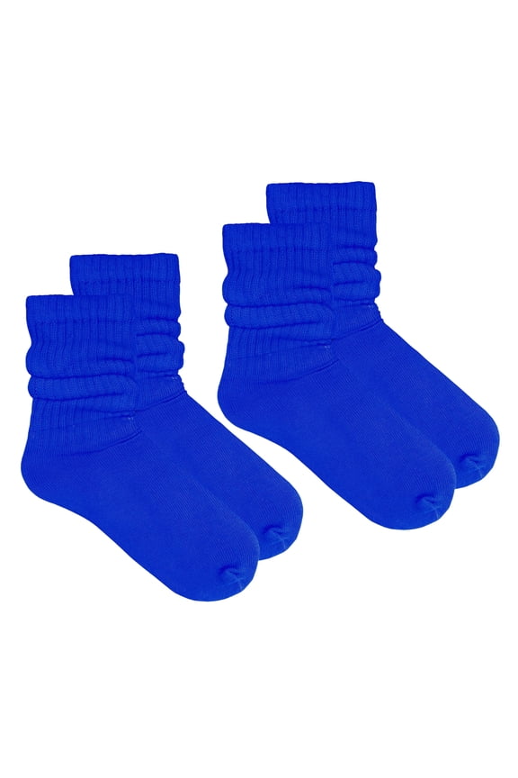 Womens Cotton Stretch Crew Length Slouch Socks Royal Blue 2 Pairs Size 9-11 (Womens)