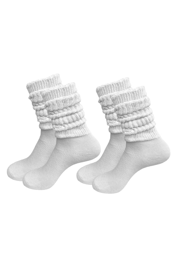 Womens Cotton Stretch Knee Length Slouch Socks White 2 Pairs Size 9-11 (Womens)