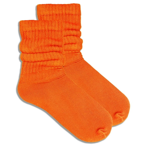 COUVER Womens Slouch Socks Cotton Stretch Crew Length, Orange, 9-11, 1 Pair