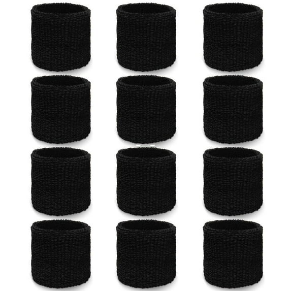 COUVER Wristbands for Events - Adult Black Cotton Terry Colth Cheap Wristband (12 Pieces)