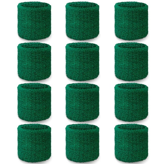 COUVER Wristbands for Events - Adult Green Cotton Terry Colth Cheap Wristband (12 Pieces)