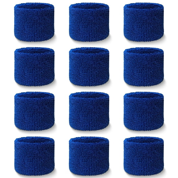 COUVER Youth Wrist Sweatbands Sports Athletic Cotton Terry Cloth, Blue, Set of 12