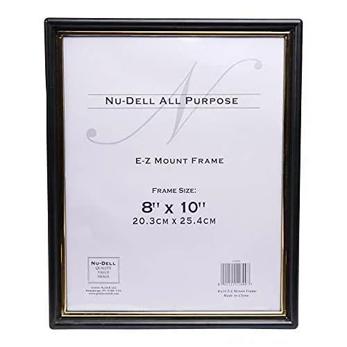 COVA -Nudell 8 X 10 Inches Ez Mount Document Frame Plastic Face, Black With Gold Trim