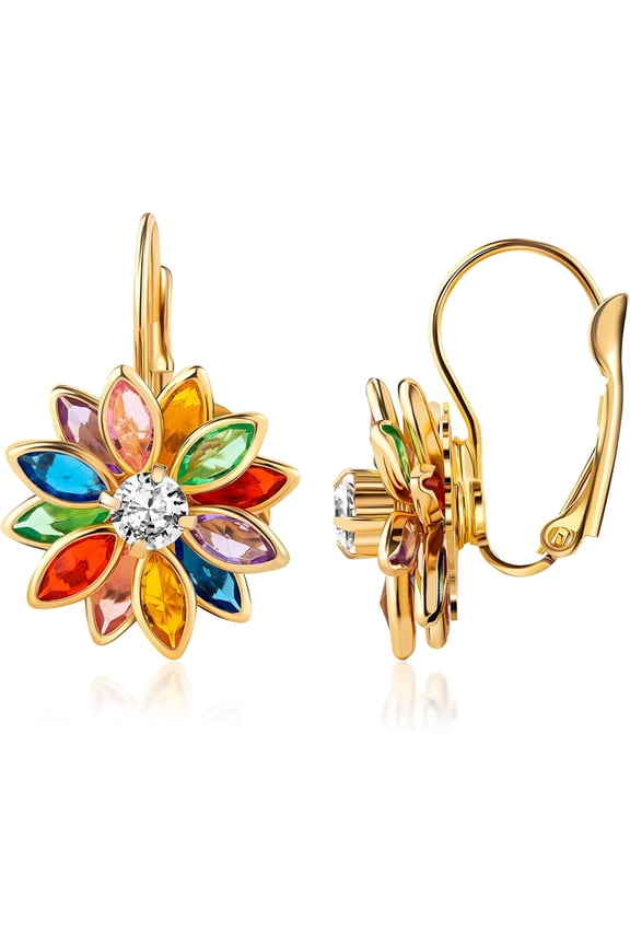 18K Gold Plated Flower Earrings - Colorful Lotus Flower Earrings For Women - Made in Brazil