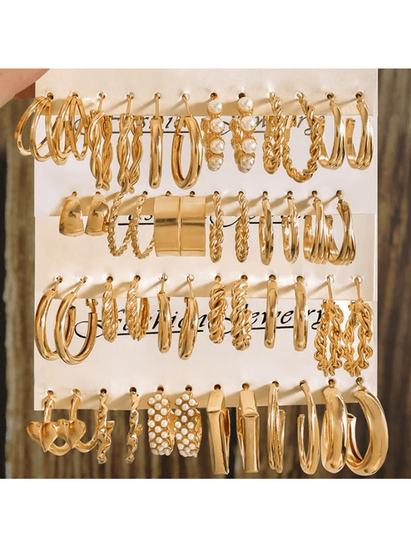 Gold Plated Hypoallergenic Hoop Earring Set, Multi-size Mixed Design Small Hoops for Sensitive Ears