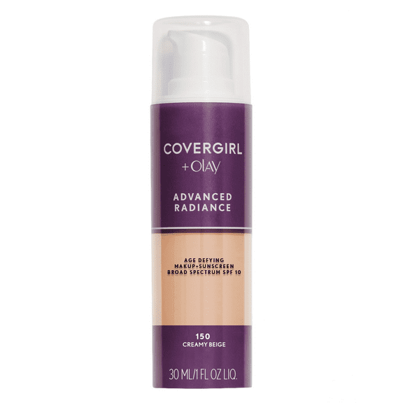 COVERGIRL Advanced Radiance Age-Defying Liquid Foundation, 150 Creamy Beige, 1 fl oz, Anti-Aging