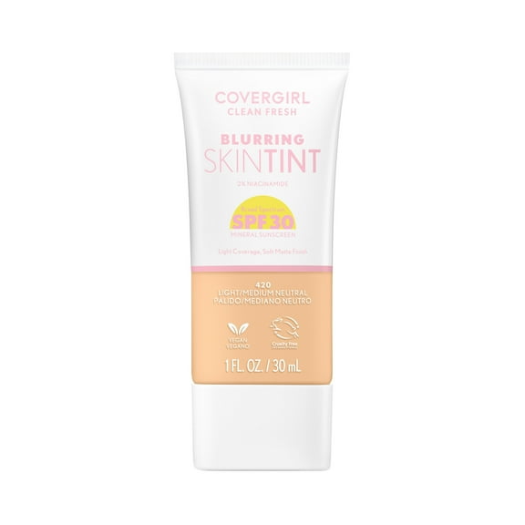 COVERGIRL Clean Fresh Blurring Skin Tint SPF30, 420 Light/Medium Neutral, 1 fl oz