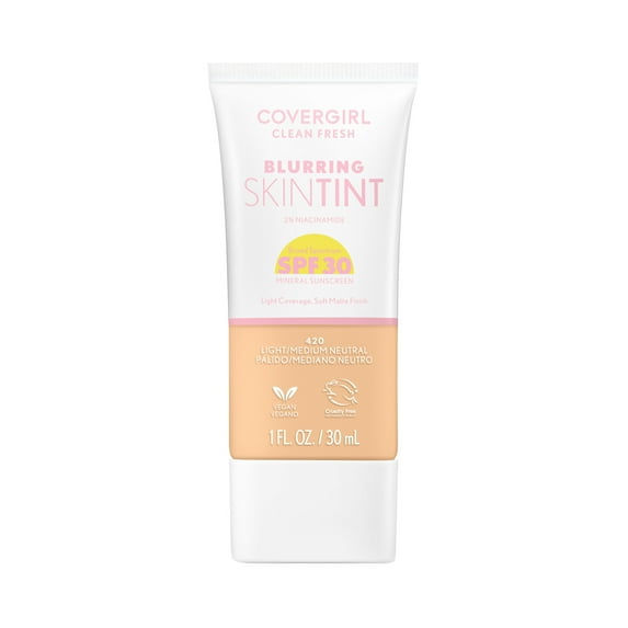 COVERGIRL Clean Fresh Blurring Skin Tint SPF30, 420 Light/Medium Neutral, 1 fl oz