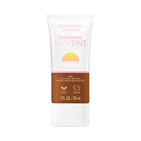 COVERGIRL Clean Fresh Blurring Skin Tint SPF30, 455 Rich/Deep Neutral, 1 fl oz