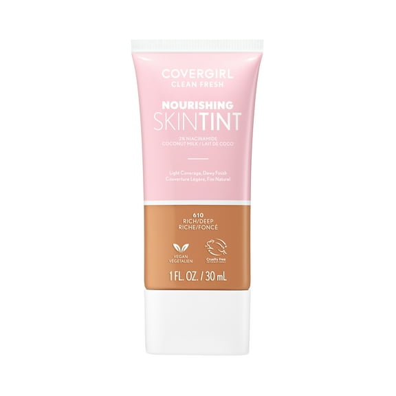 COVERGIRL Clean Fresh Nourishing Skin Tint, Dewy Finish, Rich/Deep, 1 fl oz (Packaging May Vary)