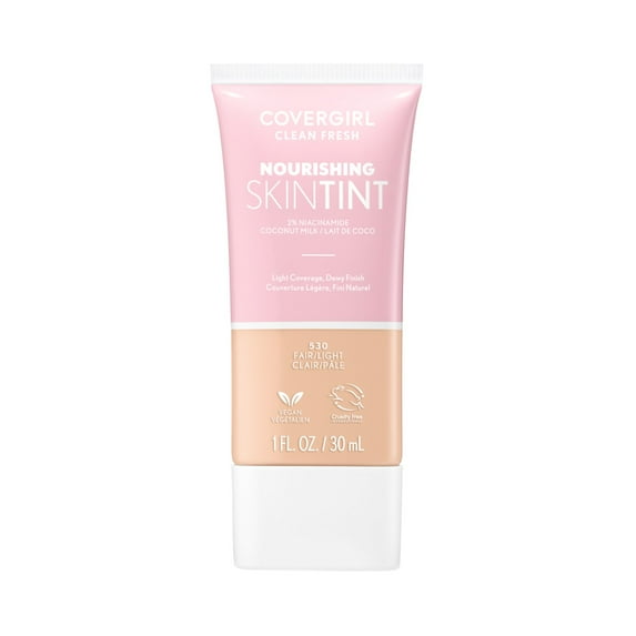 COVERGIRL Clean Fresh Nourishing Skin Tint, Dewy Finish, Fair/Light, 1 fl oz (Packaging May Vary)