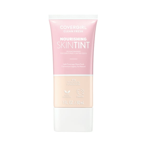 COVERGIRL Clean Fresh Nourishing Skin Tint, Dewy Finish, Porcelain, 1 fl oz (Packaging May Vary)