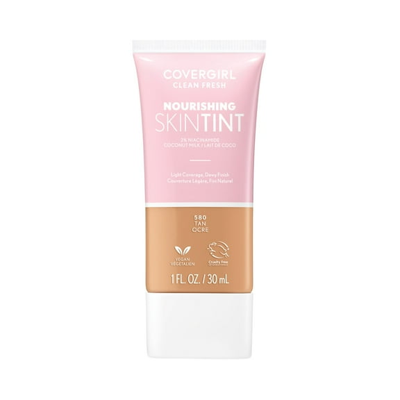 COVERGIRL Clean Fresh Nourishing Skin Tint, Dewy Finish, Tan, 1 fl oz (Packaging May Vary)