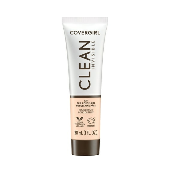 COVERGIRL Clean Invisible Liquid Foundation, 100 Fair Porcelain, 1.0 fl oz