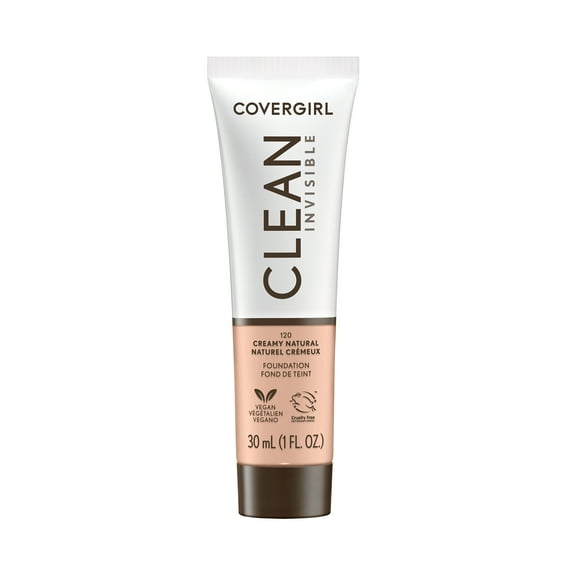 COVERGIRL Clean Invisible Liquid Foundation, 120 Creamy Natural, 1.0 fl oz